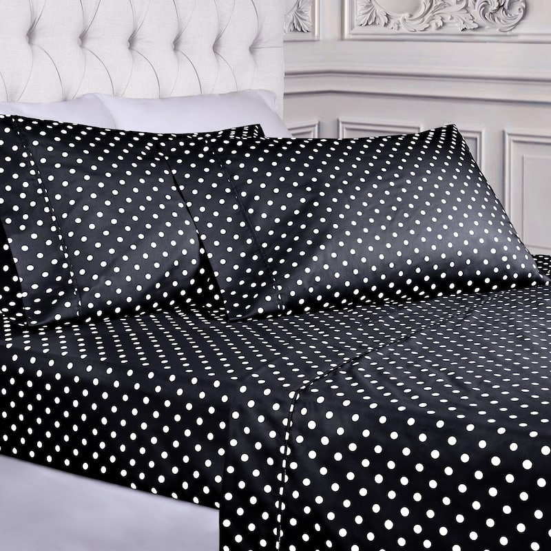 Superior Thread Count 600TC Cotton Blend Polka Dot Bed Sheet Set - Full - Black