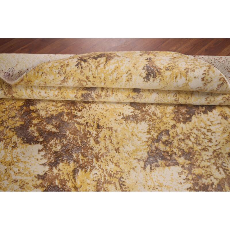 Yellow Abstract Oriental Area Rug Hand-Knotted Wool Carpet - 5'11"x 9'0"