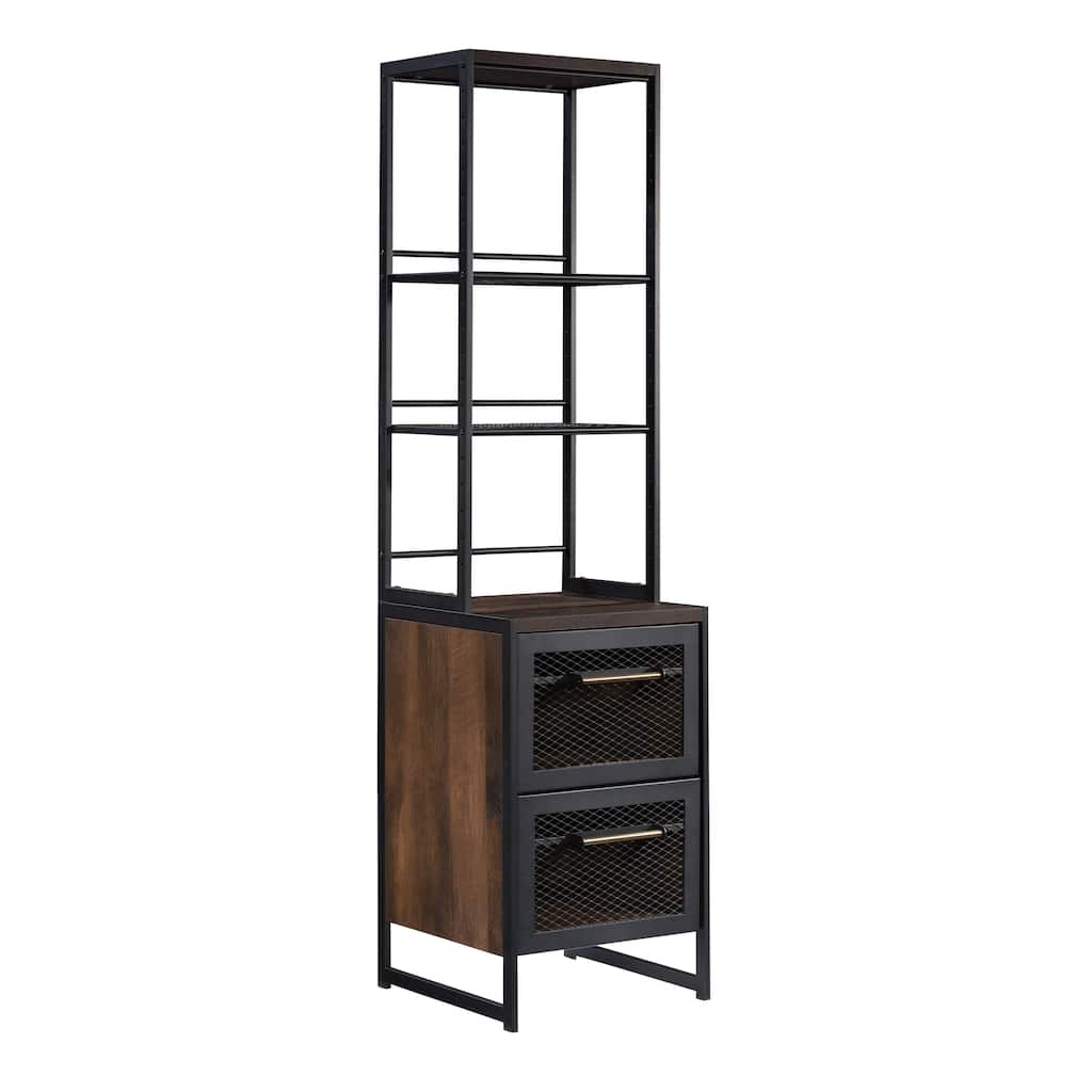 Wood Narrow Bookcase with Modern Design, Brown - 18.35" W x 18.50" D x 71.97" H