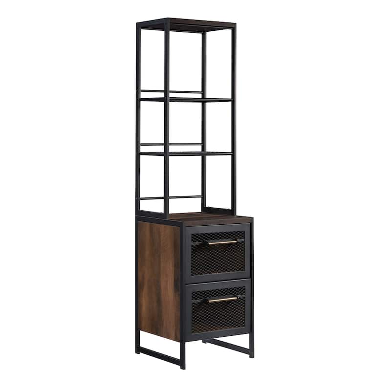 Wood Narrow Bookcase with Modern Design, Brown - 18.35" W x 18.50" D x 71.97" H