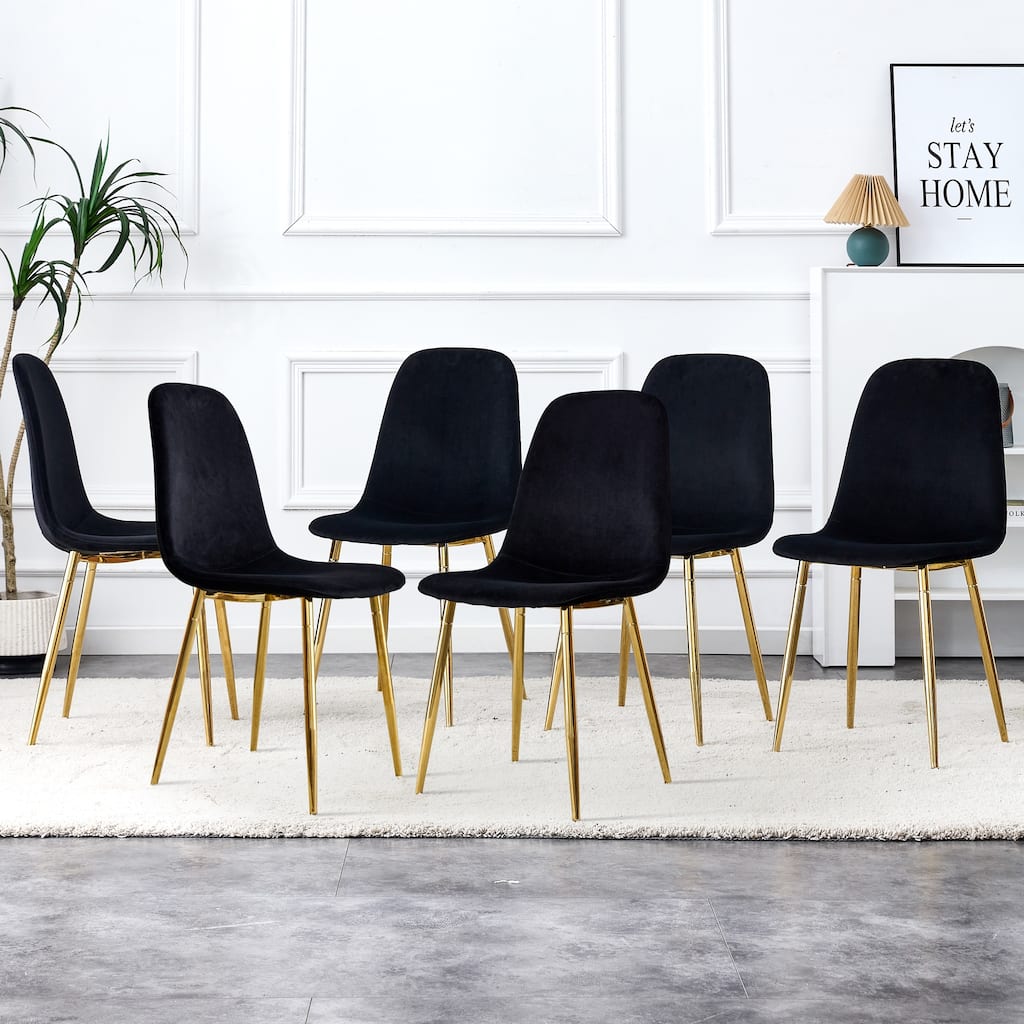 Modern Mid-Century Dining Chairs with Velvet Seats and Spoon-Shaped Metal Legs, for Dining Room, 6-Piece Set
