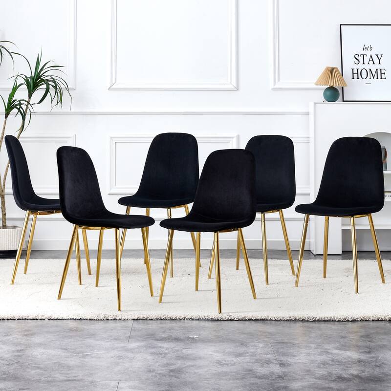 set of 6 dining chairs, featuring modern medieval style restaurant cushioned side chairs - Black