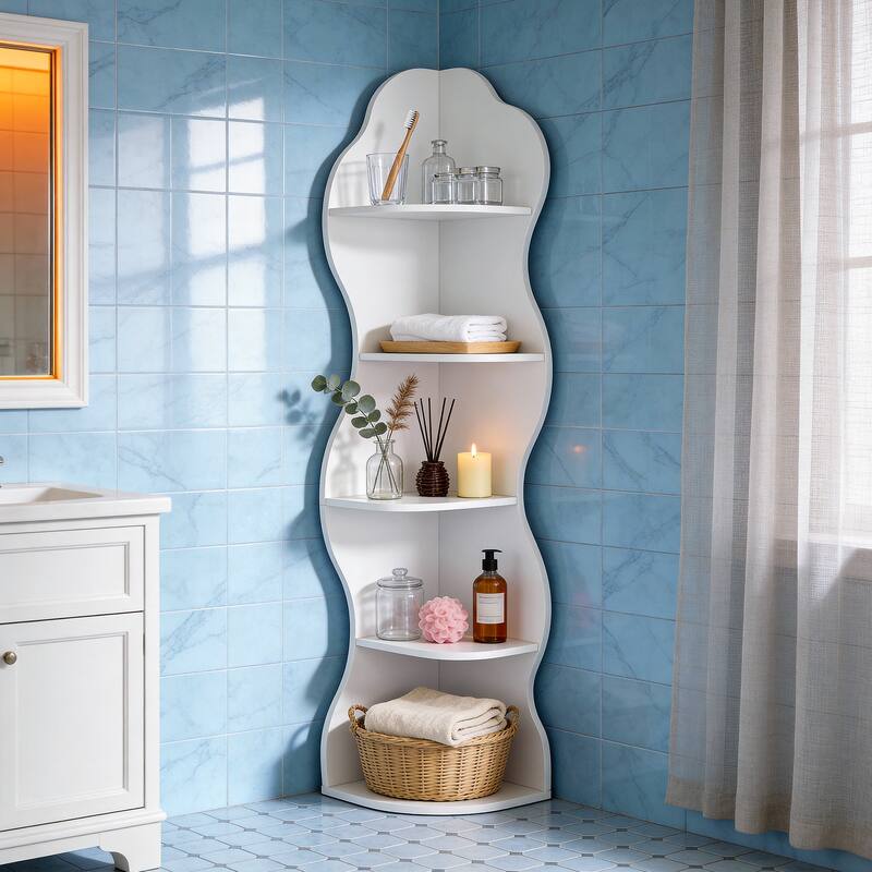 5-Tier Corner Bookshelf Tall Bookcase with Curvy Shape