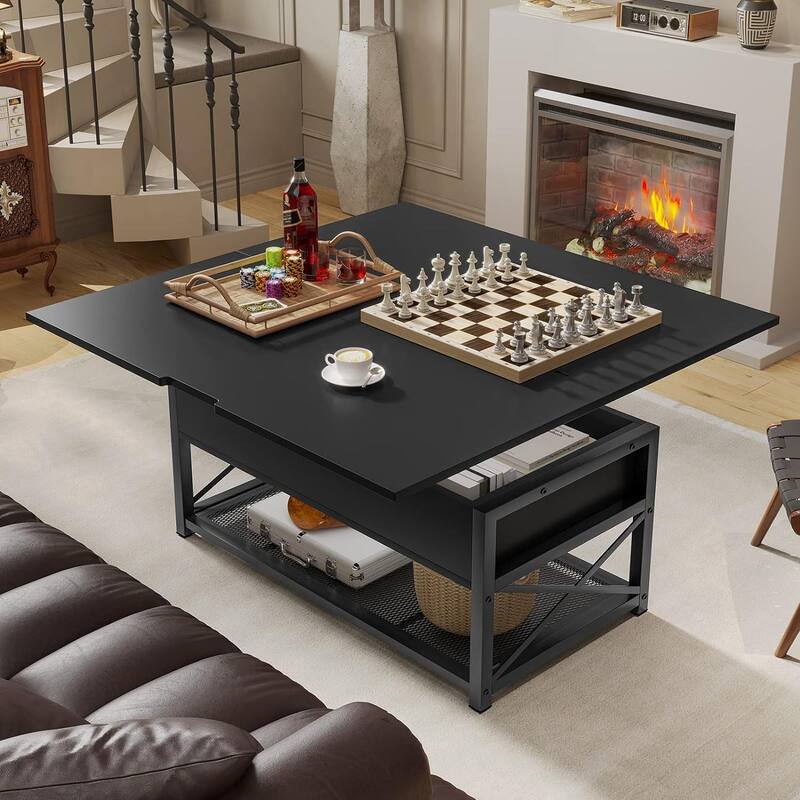 Lift Top Coffee Table Open Storage Shelf & Hidden Classified Storage