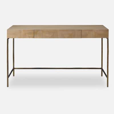 Rectangular Desk with Center Drawer- 52" - Antique Gold and Brown