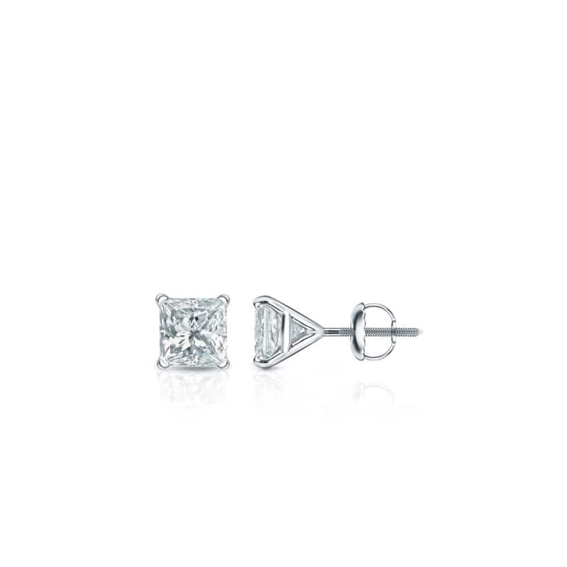 Auriya Plat Gold Lab Grown 10.00 carat TDW Princess Diamond Stud Earrings 4-Prong Martini Screw-back - White