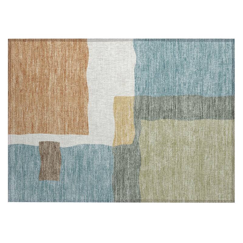 Machine Washable Indoor/ Outdoor Contemporary Blox Chantille Rug