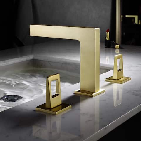 Brushed gold 3 holes two handles wideSpread bathroom basin faucets with pop up drain - 7'6" x 9'6"