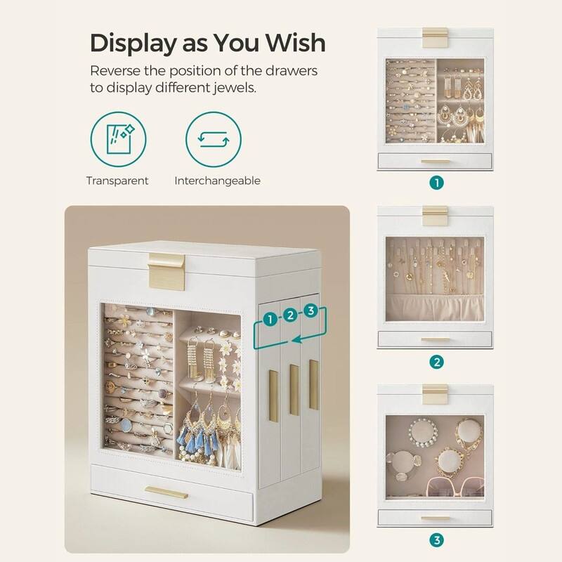 5-Layer Jewelry Box with 3 Side Drawers and Big Mirror