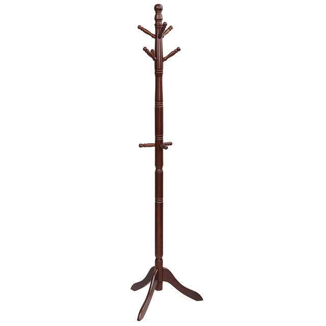 Wood Tree Coat Rack Entryway Coat Stand with 9 Hooks - Walnut