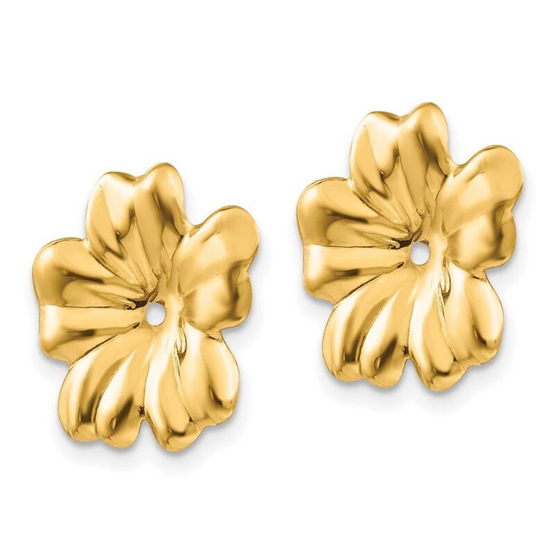 Curata 14k Yellow Gold Flower Polished Plumeria Floral Earring Jacket (11mm)