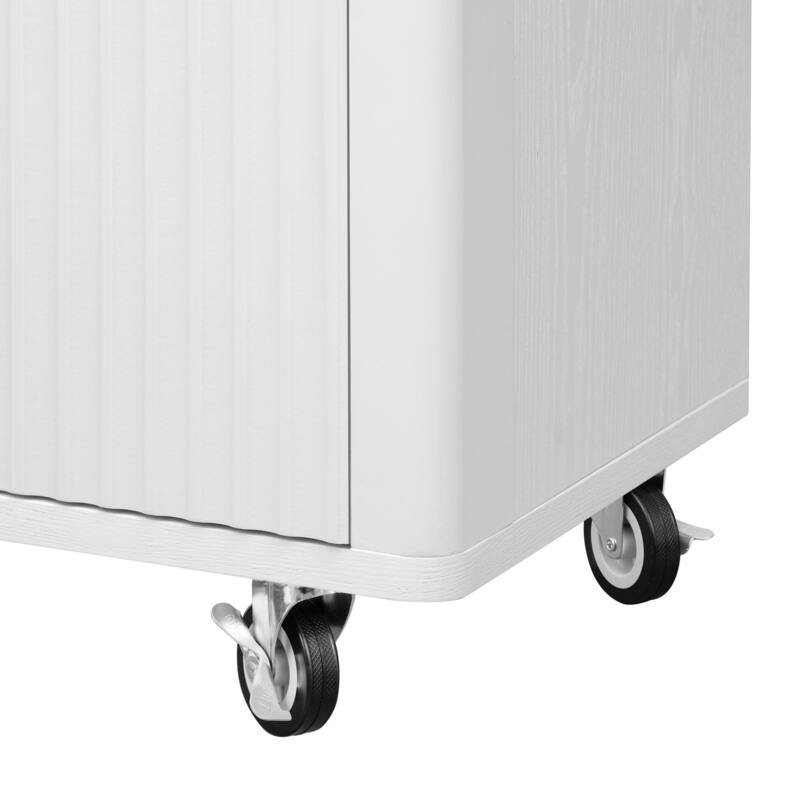 51.30'' Fluted Kitchen Island with Drop Leaf, Rolling Wheels, Internal Storage Rack, and Towel Rack - 51.3'' x 29.5'' x 36.4''