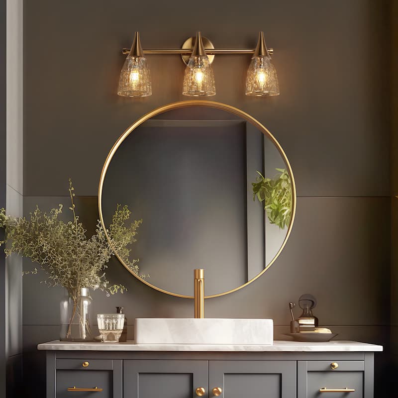 Modern Glam Gold 3-Light Bathroom Vanity Light Glass Wall Sconces - Electroplated Brass - L 21" x W 6" x H 8.7"