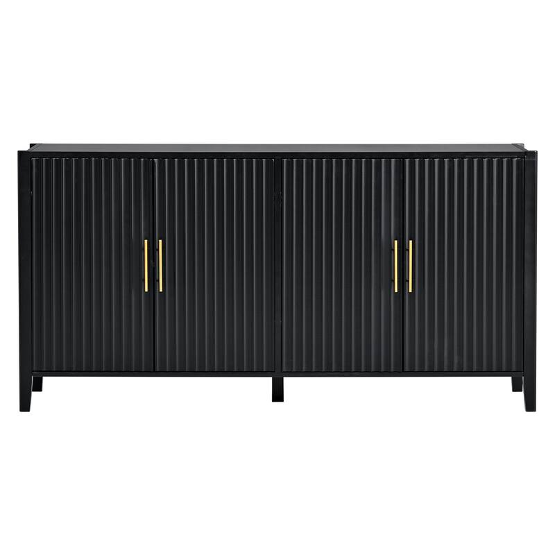 Elegant Storage Cabinet Sideboard, MDF & Solid Wood, Wave Pattern Design with Metal Handles for Living Room, Hallway