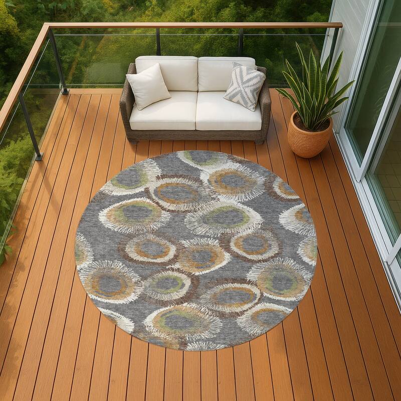 Machine Washable Indoor/ Outdoor Modern Spikey Chantille Rug - Gray - 8' x 8'