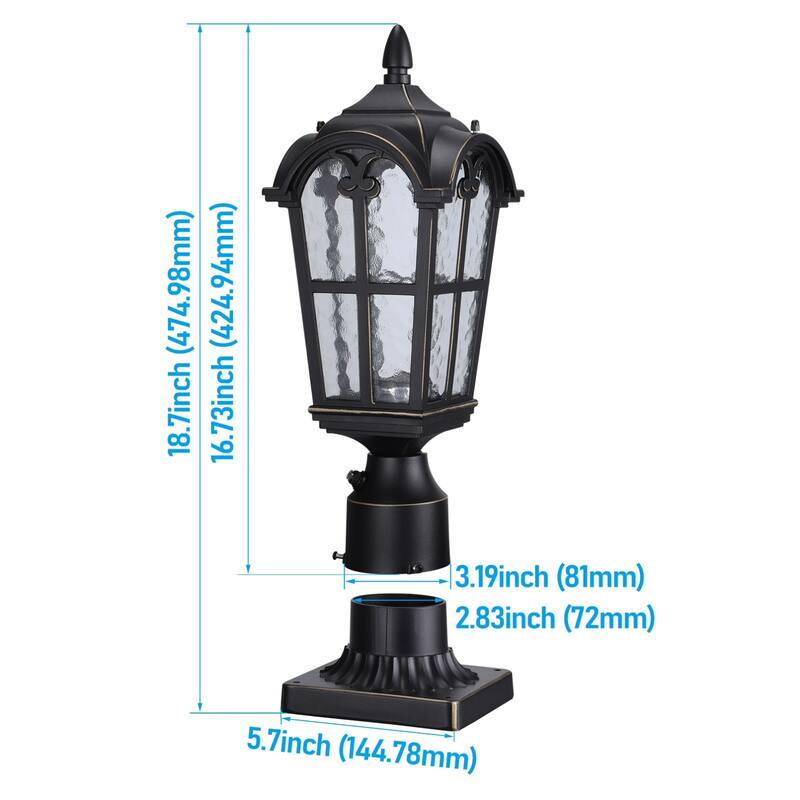 Dusk to Dawn Outdoor Post Lantern, Water Ripple Glass Post Light - 2PACK