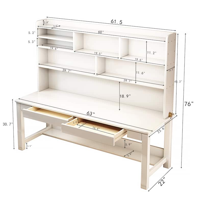 Kids Desk Wood Study Desk Writing Desk with Bookshelf