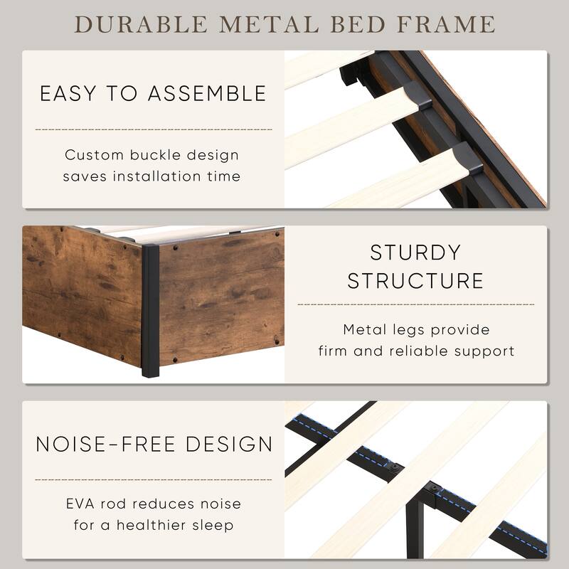 Wooden Platform Bed with Bookcase Headboard, Charging Station, and LED Lights