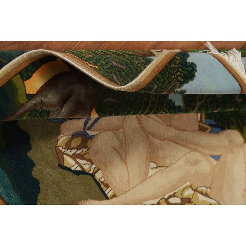 Hand Knotted Oriental 100% Wool Carpet Traditional Pictorial Multi-Colored Tabriz Area Rug - 4' 3'' X 3' 2''