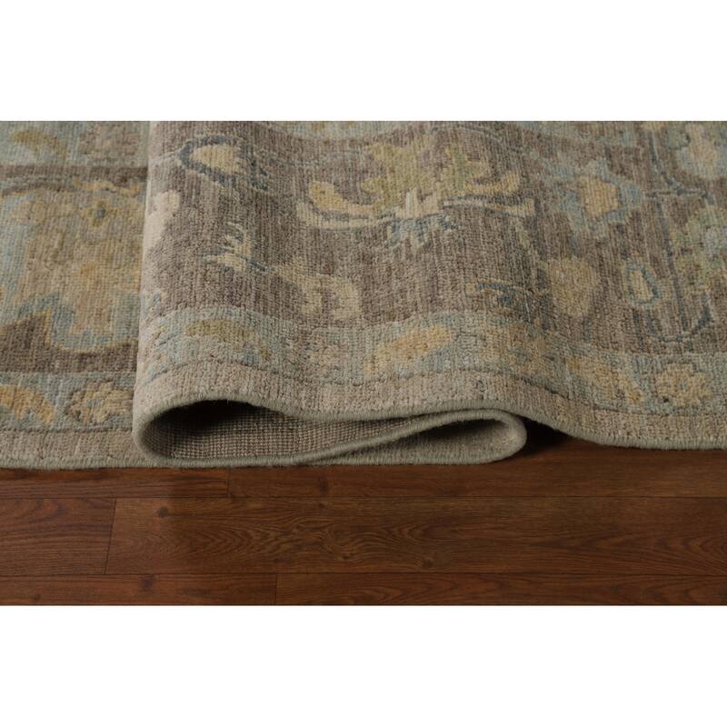 Vegetable Dye Oushak Turkish Area Rug Hand-Knotted Grey Wool Carpet - 8'10" x 11'10"
