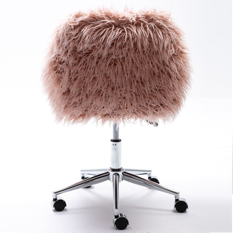 Fauxfur Vanity Chair, Pink Arm Chrome Base Office Compact Padded Seat