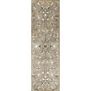 7' Grey Hand Tufted Wool Traditional Floral Indoor Area Rug - 3'6 ...
