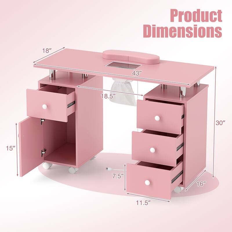 Costway Rolling Manicure Table Nail Desk with with 8 Lockable Wheels & - See Details