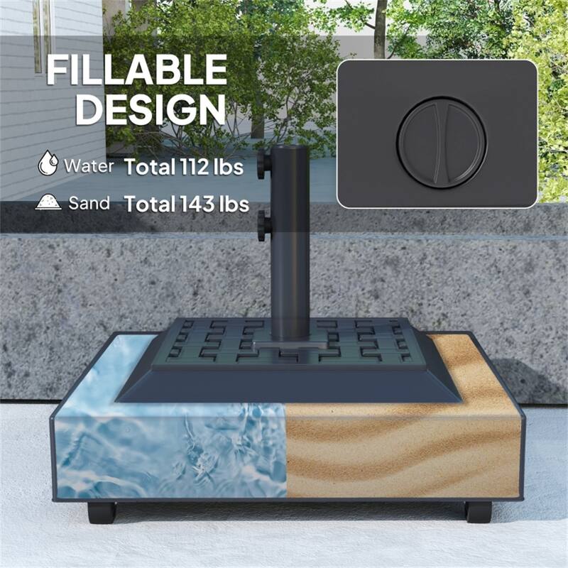 Heavy Duty Rolling Umbrella Base with Wheels Fits 1.5" and 1.9" Poles Fillable with Sand or Water Outdoor Parasol Stand