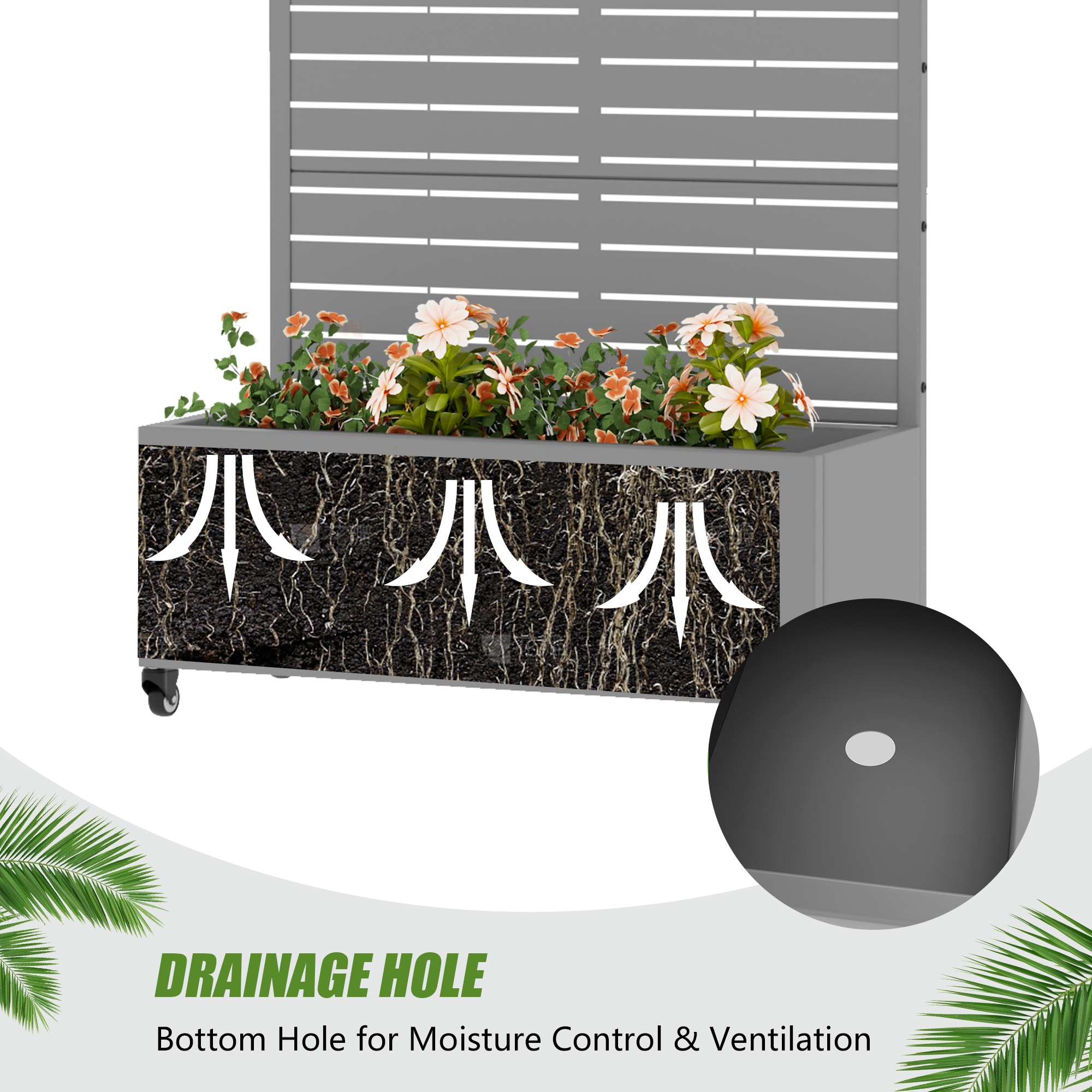 Metal Planter Box with Trellis Privacy Screen Planter Box with Lockable Wheels Set of 2