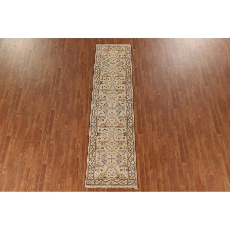 Floral Oushak Style Runner Rug Hand-knotted Wool Carpet - 2'6"x 9'10"