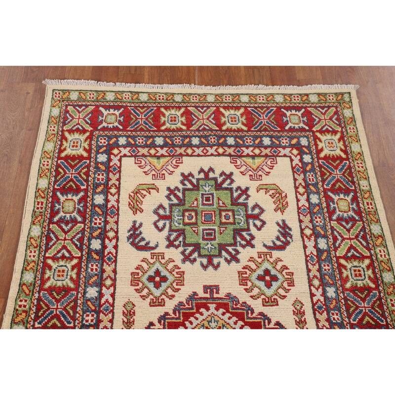 Geometric Kazak Oriental Accent Rug Handmade Wool Carpet - 3'2" x 5'0"