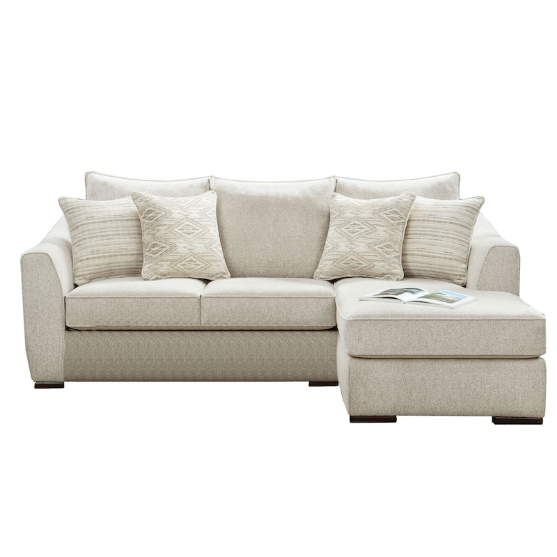 Chenille Upholstered Sectional Sofa in Ivory Finish