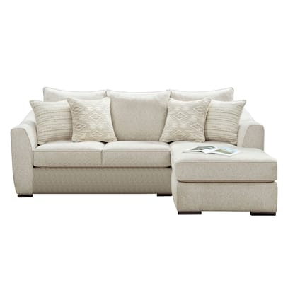 Chenille Upholstered Sectional Sofa in Ivory Finish