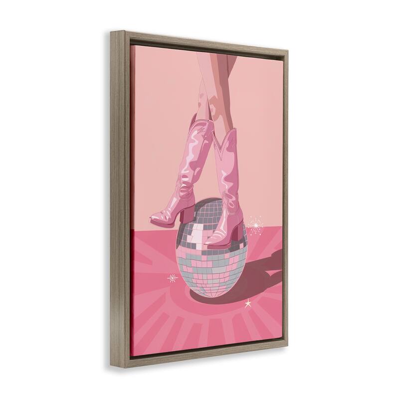 Stupell Pink Disco Cowgirl Balancing Framed Floater Canvas Wall Art Design By LSR Design Studio