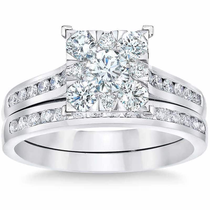 1 3/4 Ct Diamond Princess Cut Framed Engagement Wedding Ring Set White Gold
