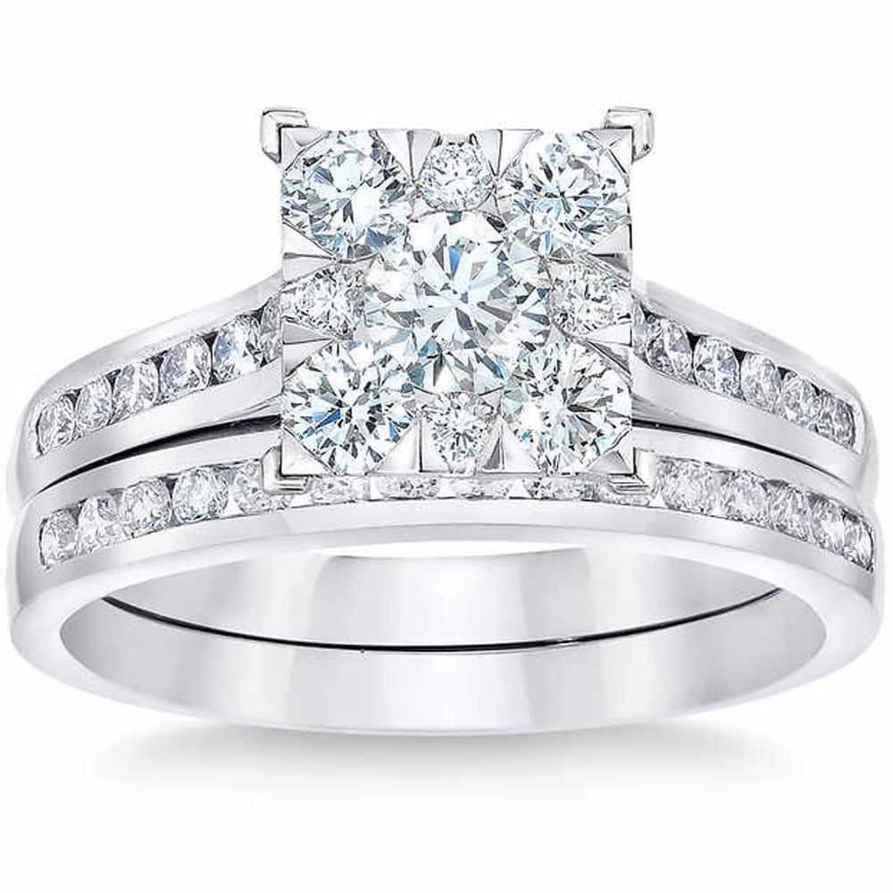 1 3/4 Ct Diamond Princess Cut Framed Engagement Wedding Ring Set White Gold