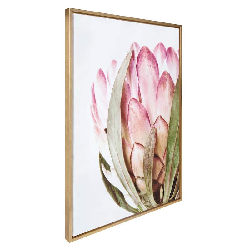 Kate and Laurel Sylvie Pink Protea Flower Framed Canvas Wall Art - 28x38 - Plastic - Gold