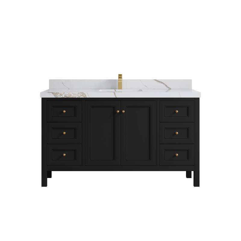 Willow Collections 60 in. W x 22 in. D Nashville Single Sink Bathroom Vanity with Countertop - 2”Calacatta Gold - Black