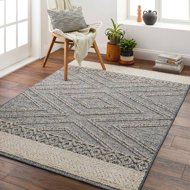 Sarasota Outdoor Safe Farmhouse Netural Area Rug - Blue/Tan - 5' x 7'