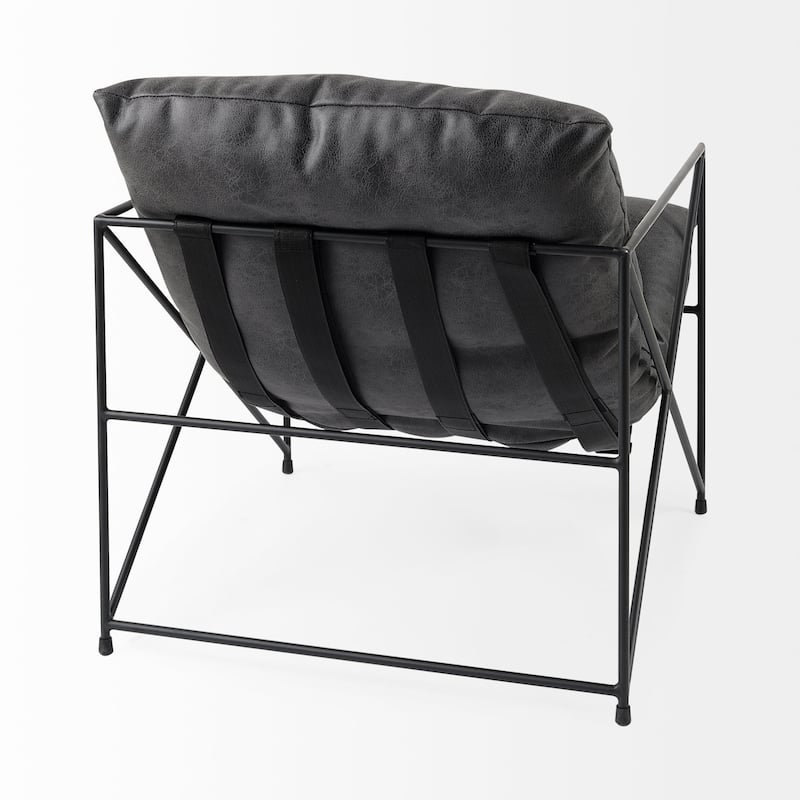 Leonidas Black Faux Leather w/Black Metal Frame Accent Chair