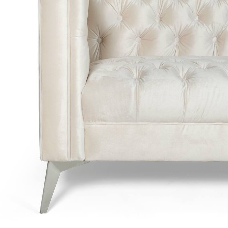 Faux Leather Button Tufted 3-seater Sofa with T-shaped Iron Legs