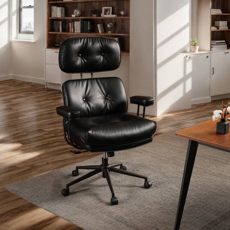 HOOOWOOO Ergonomic High Back Office Chair Adjustable Swivel Task Chair - Black-PU