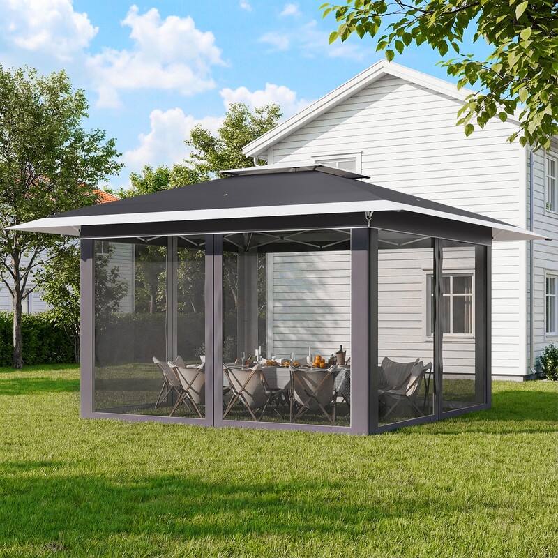 13x13 FT Pop Up Canopy Tent with Netting, UPF 50+ Outdoor Canopy with Automatic Eaves & One-Push Lock, for Patio & Parties