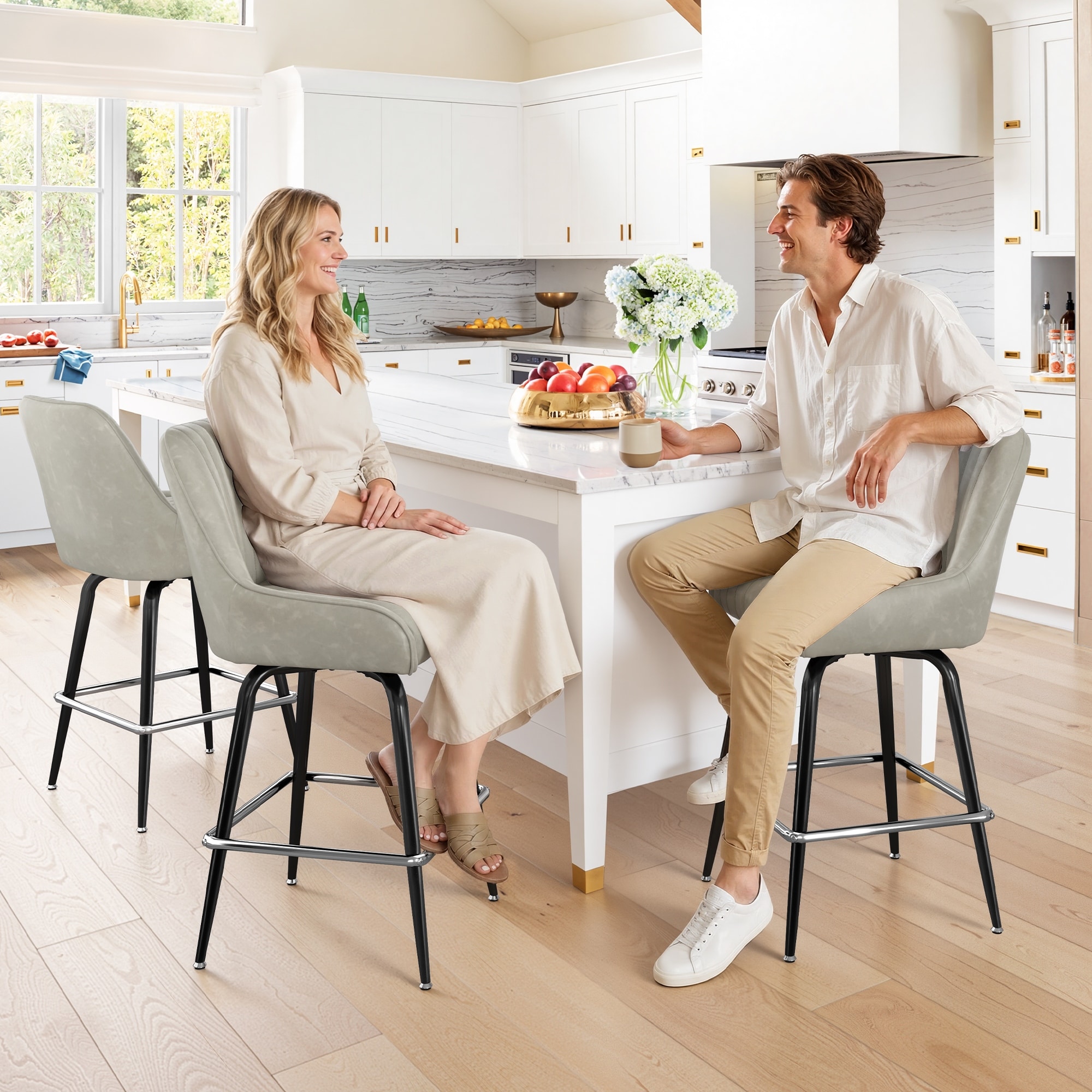 26 Inch Counter Height Bar Stools Set of 2/3 with Backrest, Upholstered Bar Stools with Footrest, Ergonomic Stools
