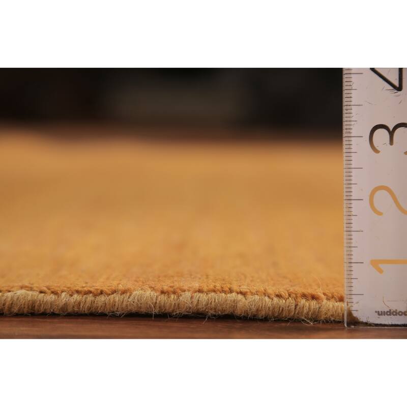 Modern Gabbeh Oriental Rug Handmade Solid Yellow Wool Carpet - 5'0" x 6'6"