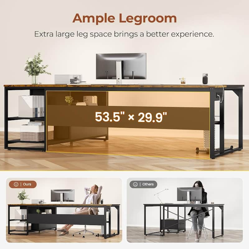 Executive Desk L Shaped Desk File Drawers Power Outlets Computer Desk