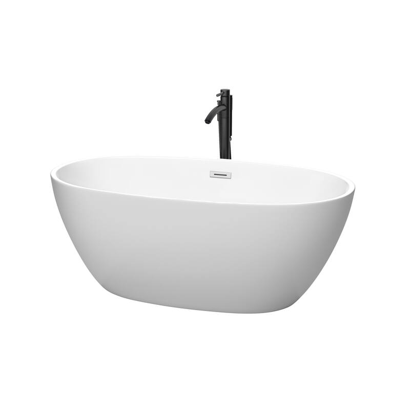 Wyndham Collection Juno 59" Free Standing Acrylic Soaking Tub with - Matte White / Polished Chrome Trim / Matte Black