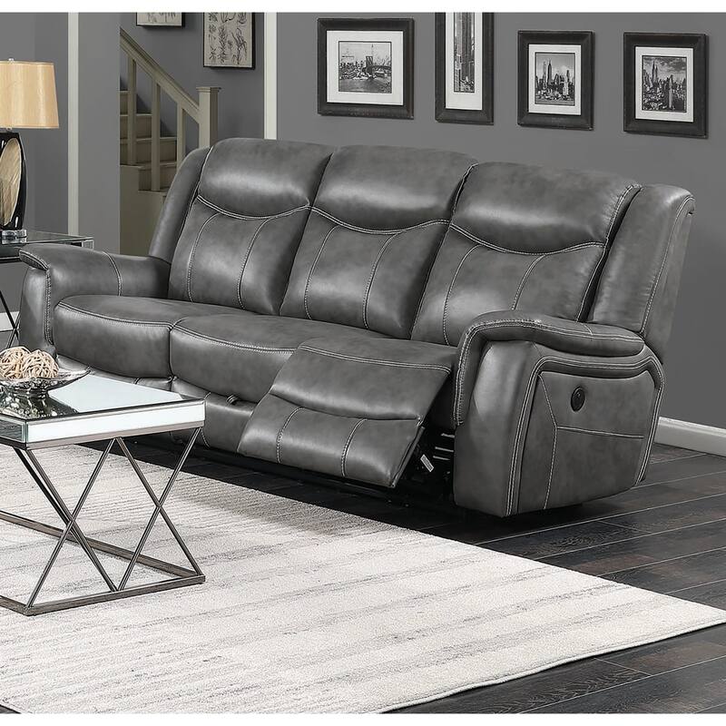 Upholstered Reclining Sofa in Cool Grey