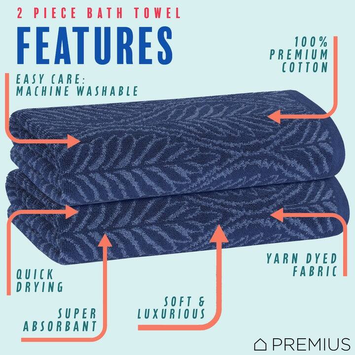 PREMIUS 2 Pack Leaf 100% Cotton Yarn Dyed Bath Towel, 27x54 Inches - 27x54 Inches