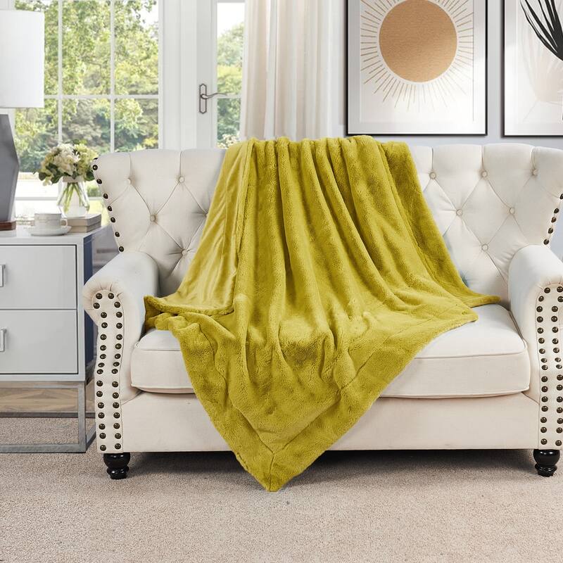 Home Soft Things FoxFauxFur Throw 50"x60"/60"x80" - 50"x60" - Lemon Curry